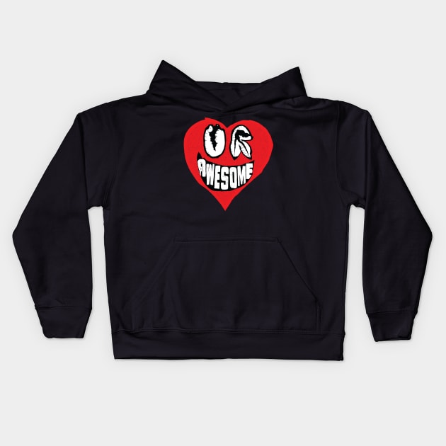 Ugly Cartoon Heart with the phrase, You Are Awesome Kids Hoodie by pelagio